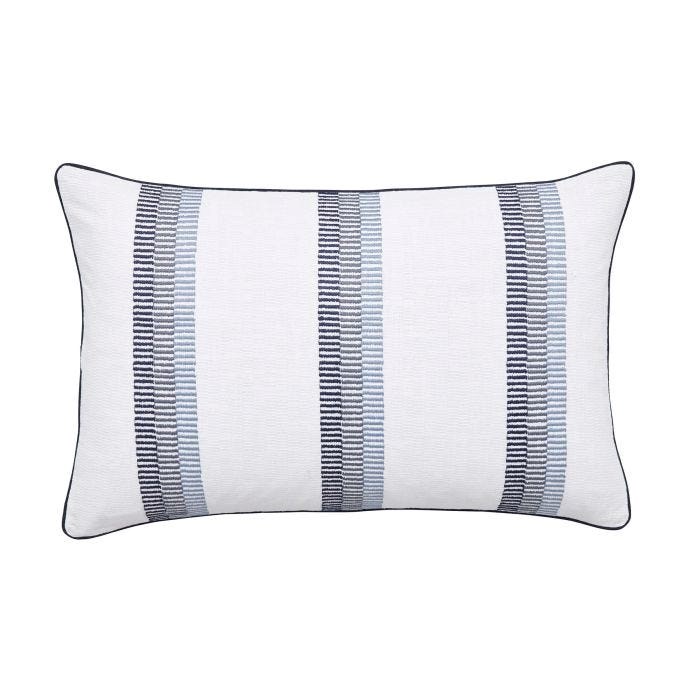 Oka Embroidered Stripe Cotton Cushion in Midnight Blue